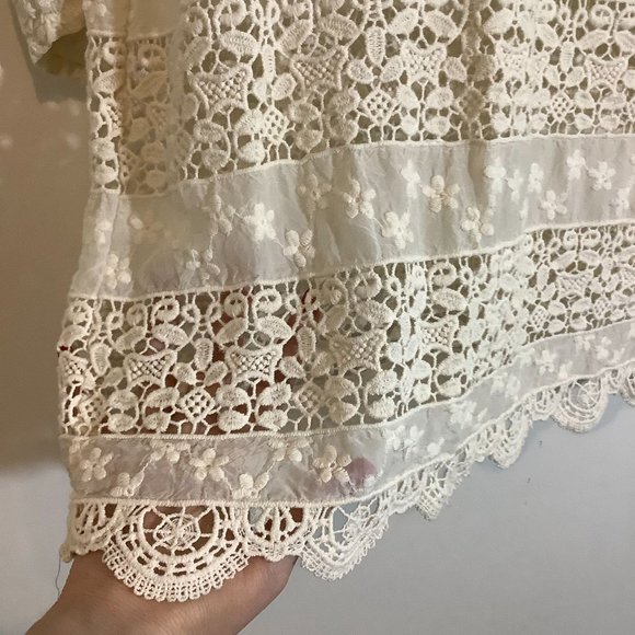 Johnny Was tan long sleeve lacey blouse size small - Picture 3 of 6